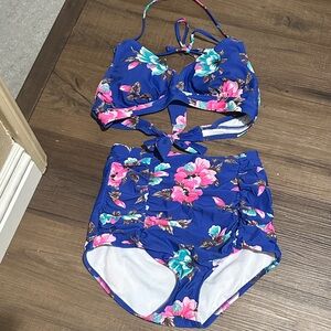 COCOSHIP Blue Floral Women's Swimsuit